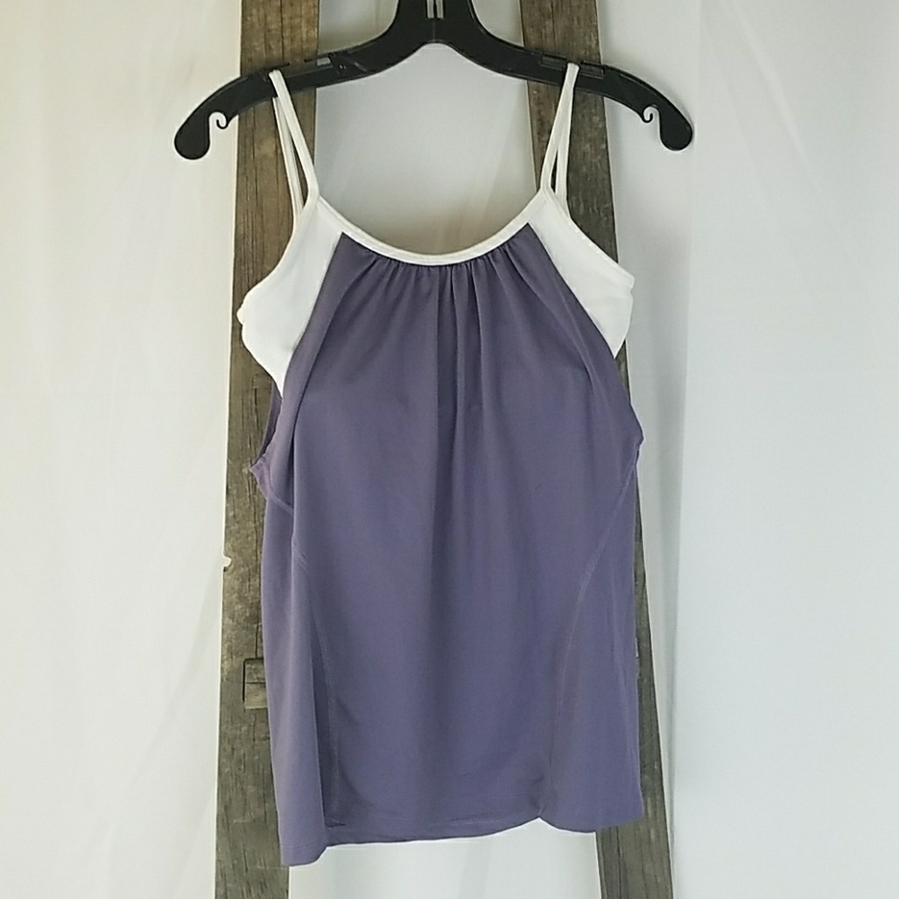 Ellie women XS reversible purple athletic yoga workout build in bra top gorpcore